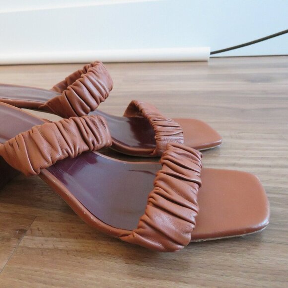 STAUD Frankie Ruched Block Heel Mule Slip On Shoes in Tan Leather - Size US 8 - Picture 9 of 15